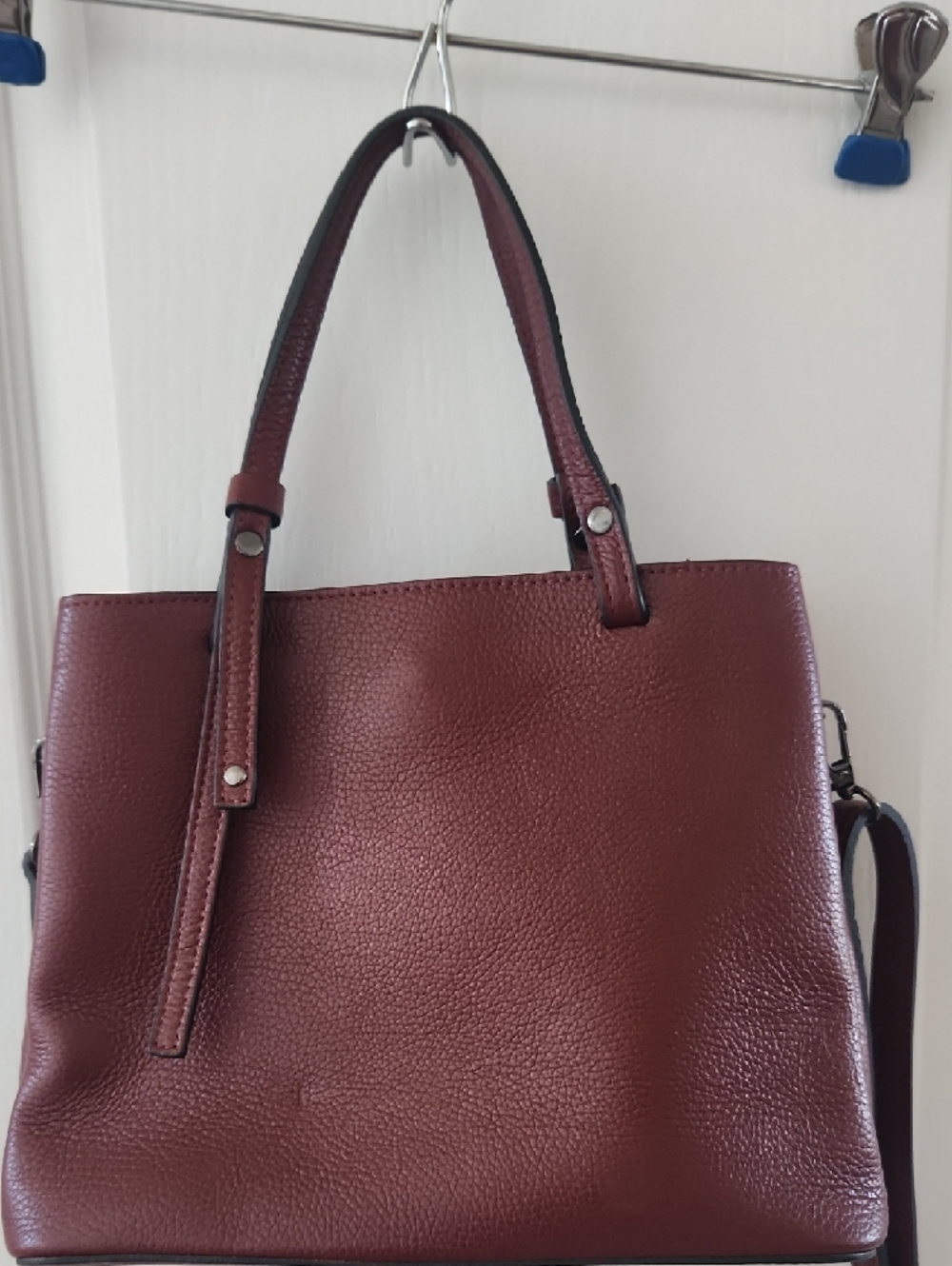 Borse In Pelle Uno Alla Volta Burgundy Shoulder Bag - Picture 3 of 11